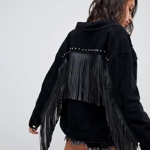 Missguided Black Fringe Jean Jacket